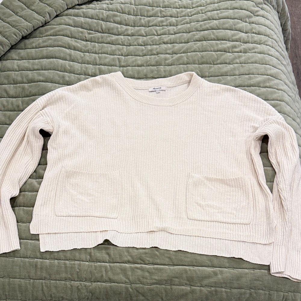 Madewell Cream Ribbed Knit Sweater